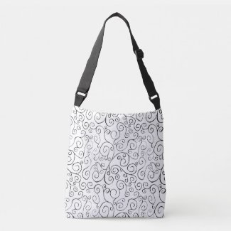 Black Scrolling Curves on White All-Over-Print Bag Tote Bag