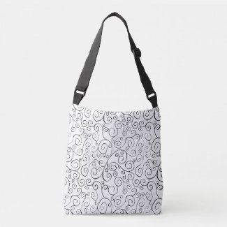 Black Scrolling Curves on White All-Over-Print Bag