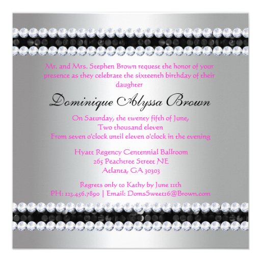 Black Sequin Invite with Diamonds - Silver
