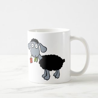 Black Sheep Two Cute Lambs with Red Flowers Mugs
