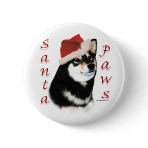 Black Shiba Inu Santa Paws - Button