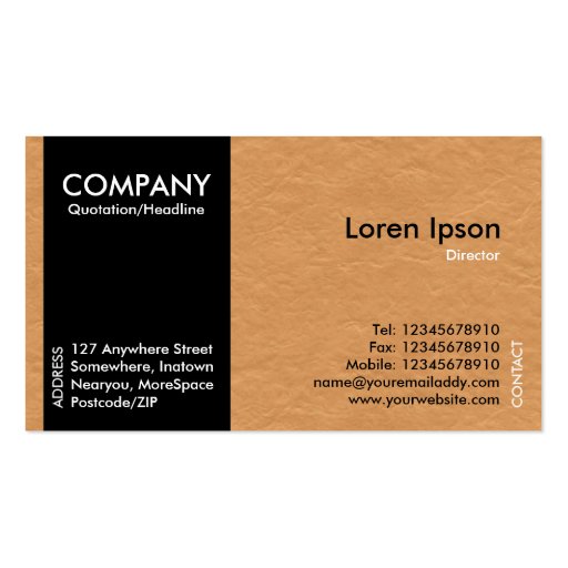 Black SideBand - Lght Brown Paper Texture Business Card Templates (front side)
