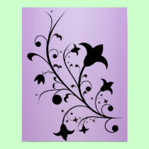 Black Silhouette Abstract Scroll Flowers Purple posters