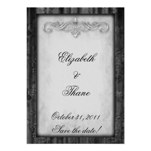Black Silk and Parchment Goth Wedding Custom Invitation