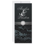 Black Silk Diamond Black Damask Wedding Invitation
