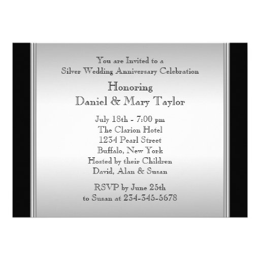 Black Silver 25th Wedding Anniversary Party Invites