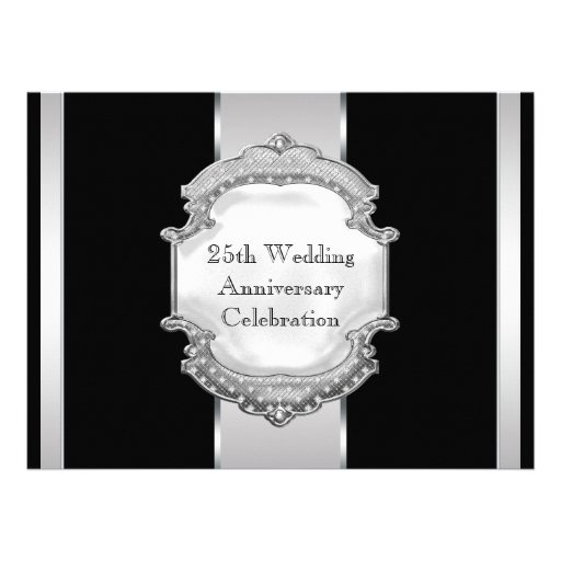 Black Silver 25th Wedding Anniversary Party Invites