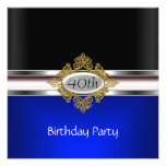 Black Silver 40th Birthday Party black Royal Blue Personalized Invitation