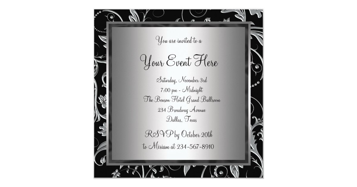 Black Silver Black All Occasion Party Invitations Zazzle