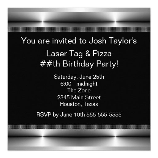 Black  Silver Boys Any Number Birthday Party Personalized Invite