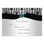 Black Silver Damask Blue Topaz Jewel RSVP Invitati Custom Invites