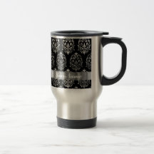 Black & silver damask mugs