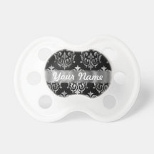 Black & silver damask pacifier