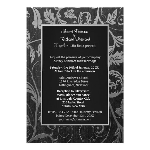Black & Silver Damask Photo Invitation