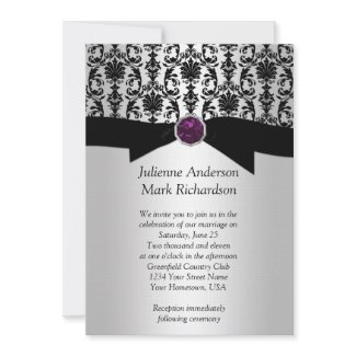 Black Silver Damask Purple Jewel Wedding Invitatio invitation