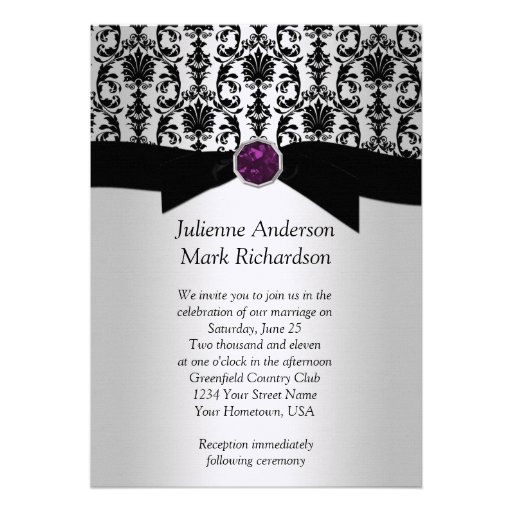 Black Silver Damask Purple Jewel Wedding Invitatio Invite