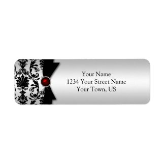 Black Silver Damask Ruby Gemstone Address label