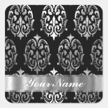 Black & silver damask sticker