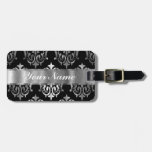 Black & silver damask tag for luggage