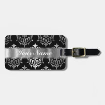 Black & silver damask tag for luggage
