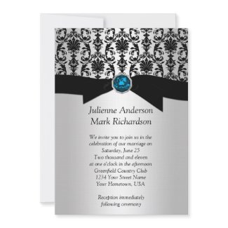Black Silver Damask Turquoise Wedding Invitatio invitation