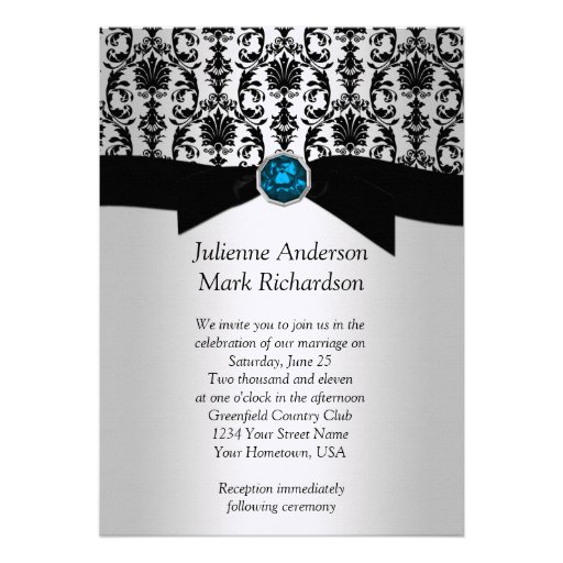 Black Silver Damask Turquoise Wedding Invitatio Custom Invitations