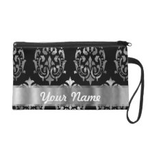 Black & silver damask wristlet