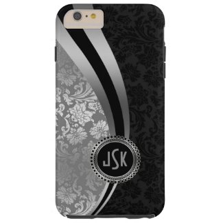 Black & Silver Damasks Dynamic Stripes Monogramed Tough iPhone 6 Plus Case