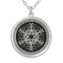 Black, Silver Glitter LOOK Snowflake Necklace