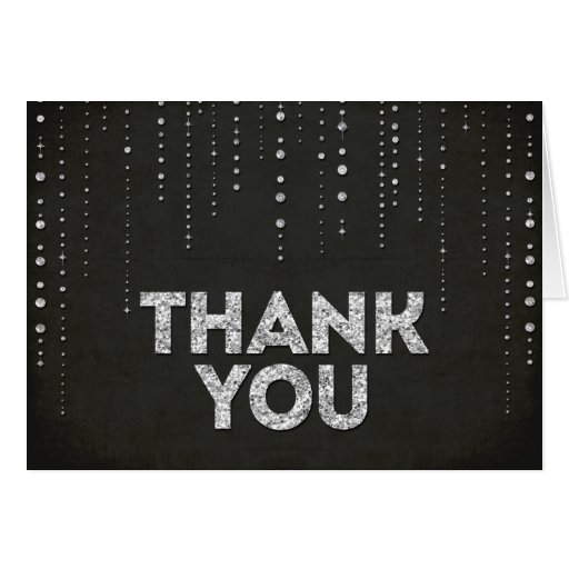 black amp silver glitter look thank you card zazzle black thank you cards
