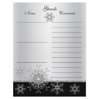 Black, Silver Glitter Snowflakes Guest Book Paper Personalized Letterhead