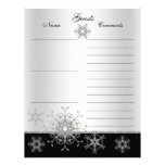 Black, Silver Glitter Snowflakes Guest Book Paper Personalized Letterhead