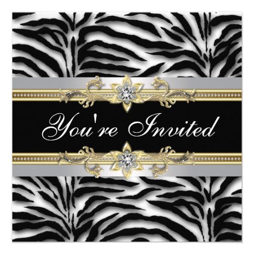 Black Silver Gold Zebra All Occasion Party Custom Invite