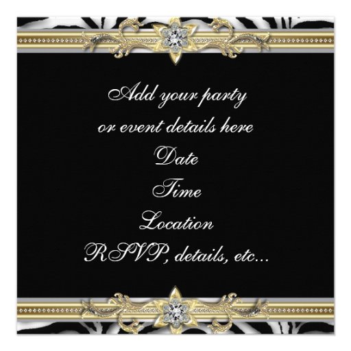 Black Silver Gold Zebra All Occasion Party Custom Invite