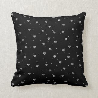 Black & Silver Gray Glitter hearts Pattern Pillows