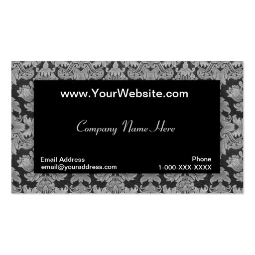 Black Silver Gray Gradient Damask Profile Card Business Cards (front side)