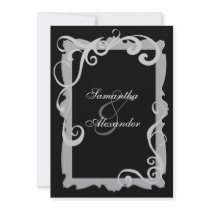 Black/Silver-Gray Swirl Frame Wedding Invitations