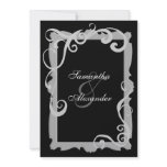 Black/Silver-Gray Swirl Frame Wedding Invitations