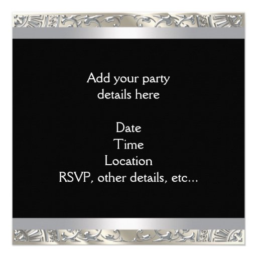 Black Silver Ivory Black White Party Personalized Invite