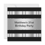 Black Silver Mans 21st Birthday Party Custom Invite