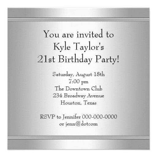 Black Silver Mans 21st Birthday Party Personalized Announcements