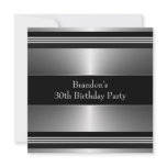 Black Silver Mans 30th Birthday Party Invitation