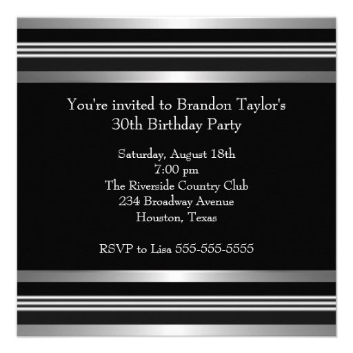 Black Silver Mans 30th Birthday Party Invitation