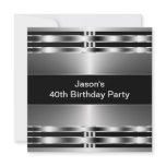 Black Silver Mans 40th Birthday Party Personalized Invitation
