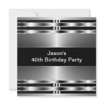 Black Silver Mans 40th Birthday Party Personalized Invitation