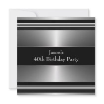 Black Silver Mans 40th Birthday Party Custom Invitations