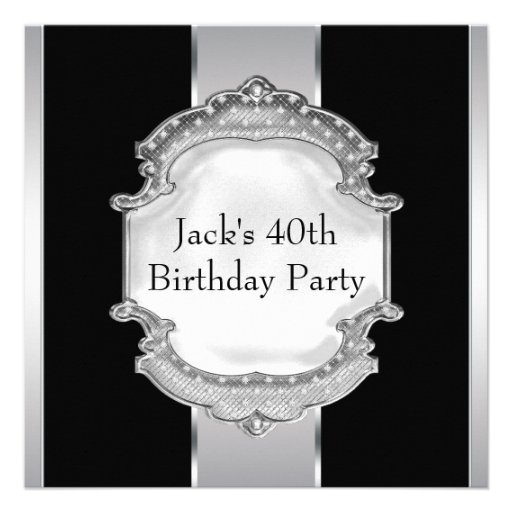 Black Silver Mans 40th Birthday Party Personalized Announcement