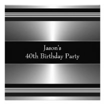 Black Silver Mans 40th Birthday Party invitations