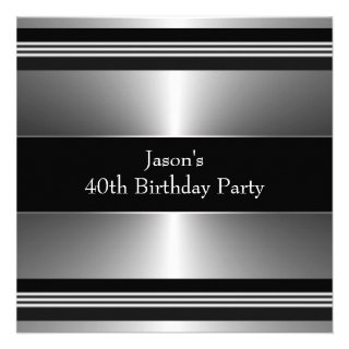 Black Silver Mans 40th Birthday Party Custom Invitations