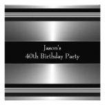 Black Silver Mans 40th Birthday Party Custom Invitations